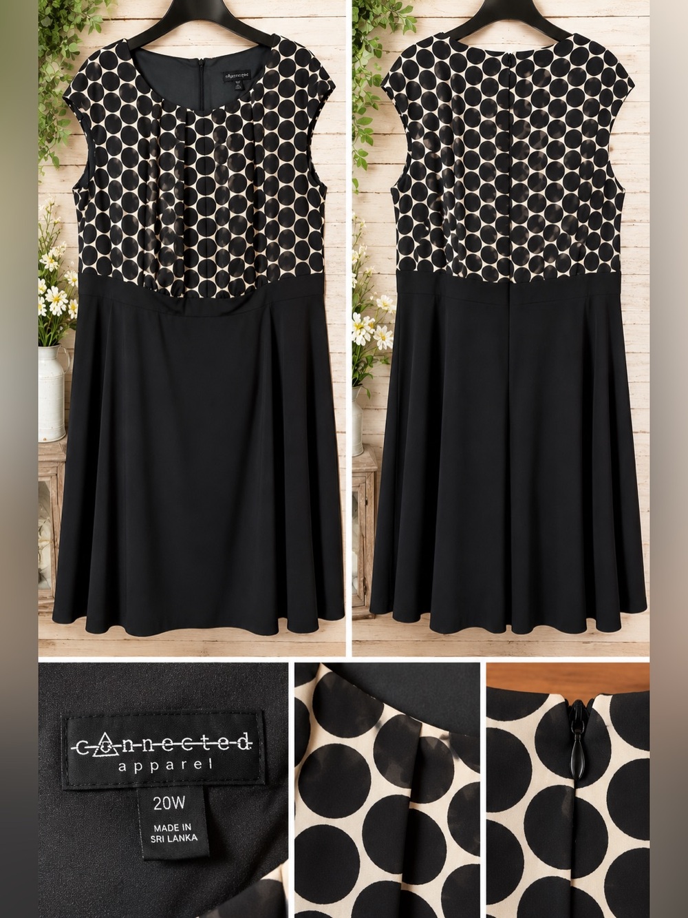connected apparel
 Women’s Black and Cream Polka Dot Dress